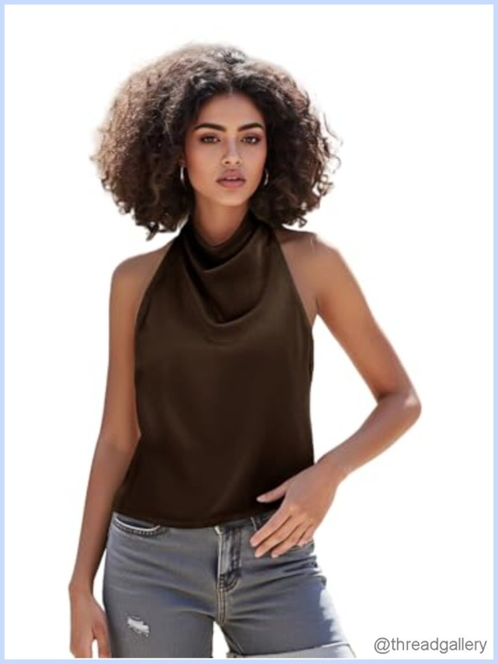 Women Sexy Sleeveless Satin Halter Top High Mock Neck Backless Cropped